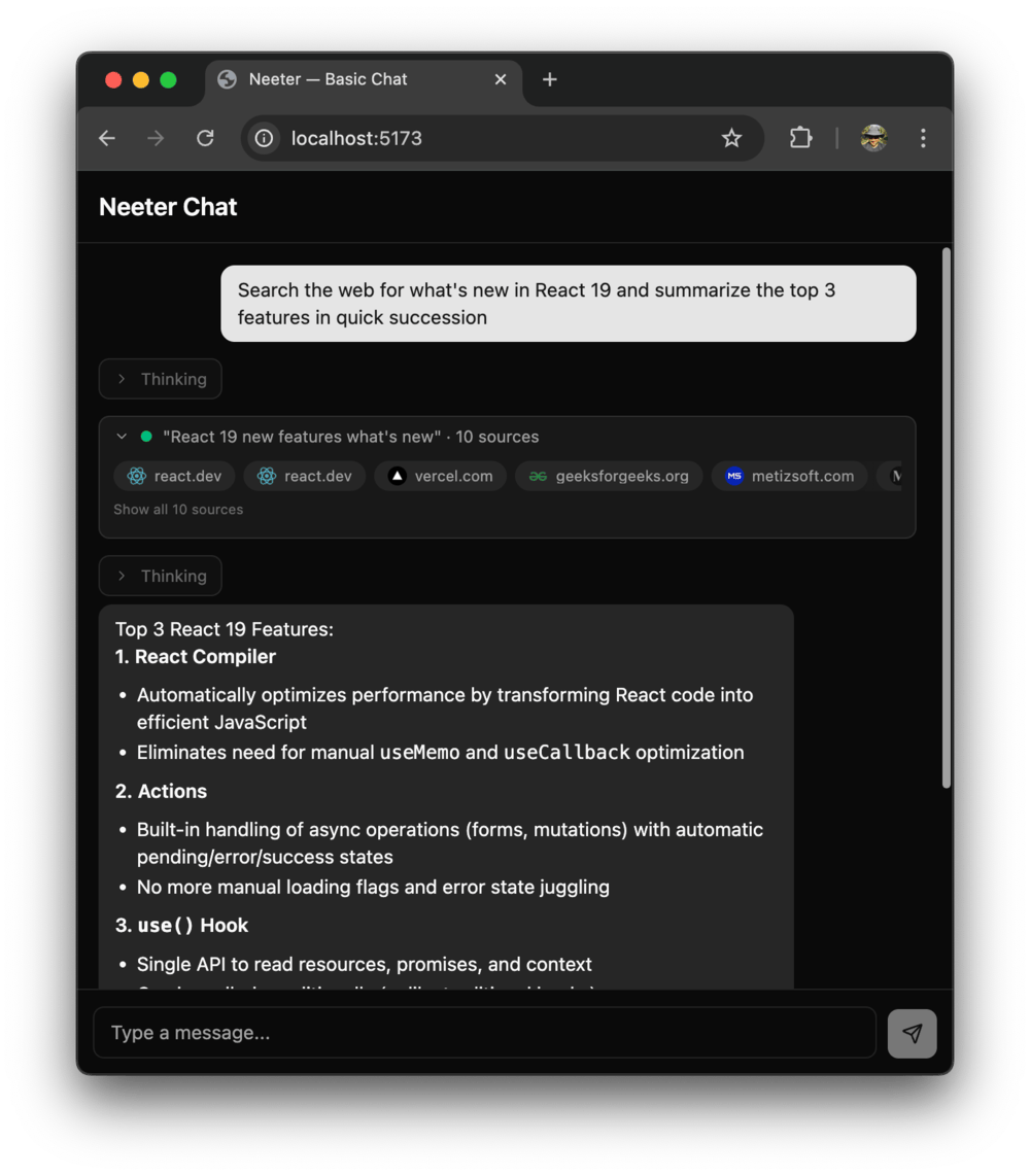 WebSearch widget with favicon pills